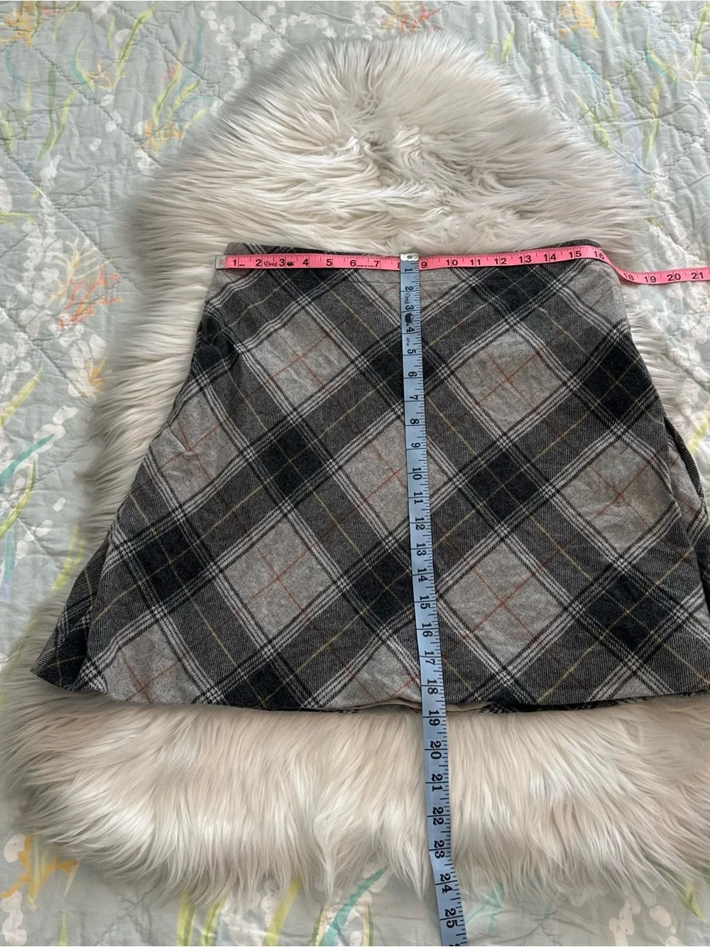 J. Crew Gray Plaid Wool Skirt with Orange Windowpane | Women’s 8